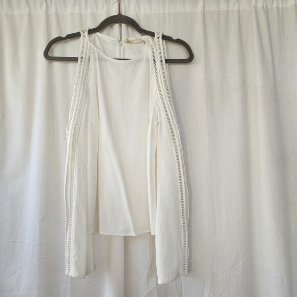 Ramy Brook Long Sleeve Top Cream Cold Shoulder Blouse Small Cut Out Crochet Silk - Picture 4 of 11